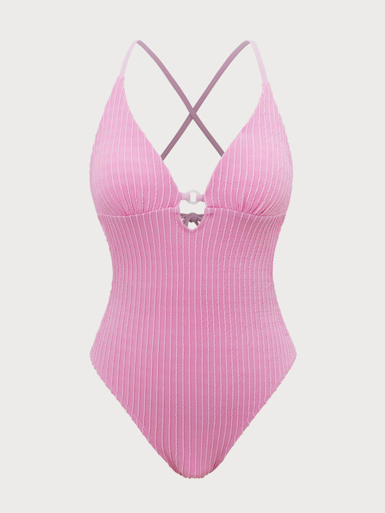 Pink Textured Cutout One-Piece Swimsuit