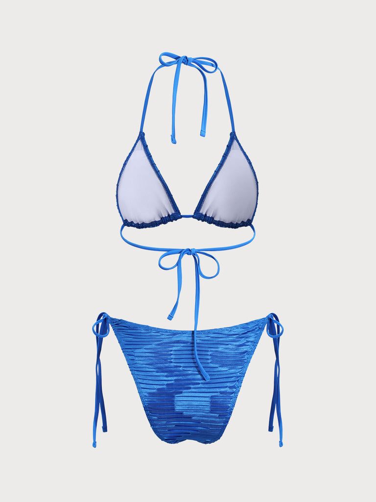 Blue Geometric Textured Bikini Set