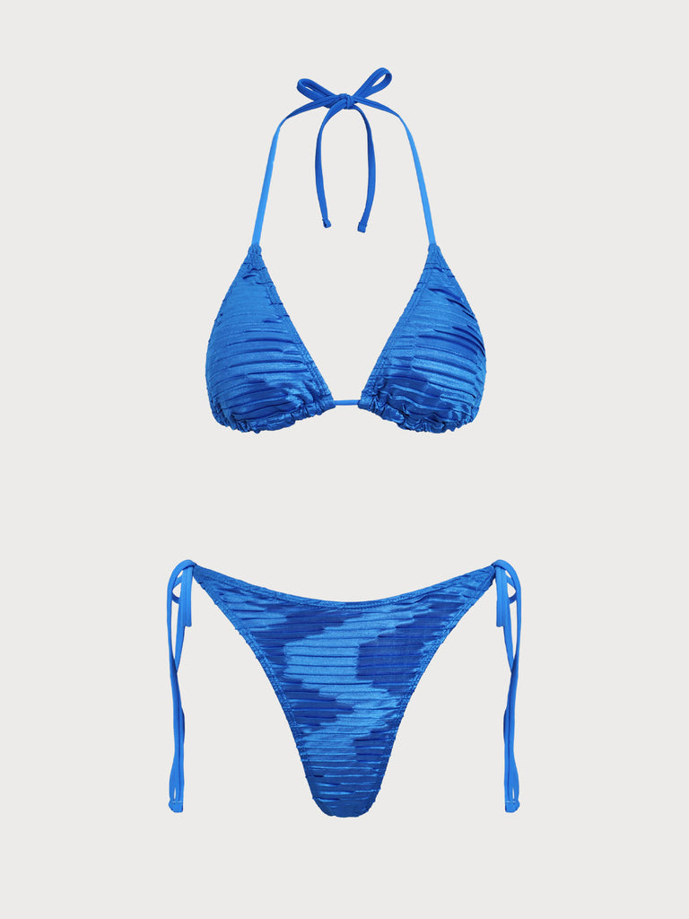 Blue Geometric Textured Bikini Set