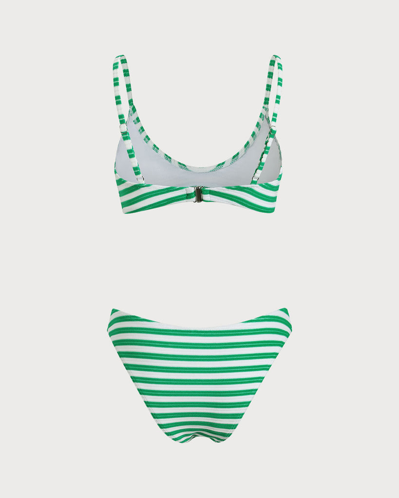 Green Striped Bikini Set