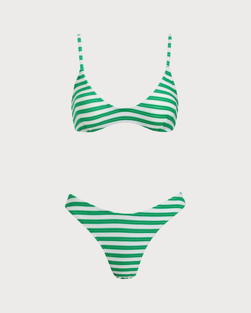 Green Striped Bikini Set