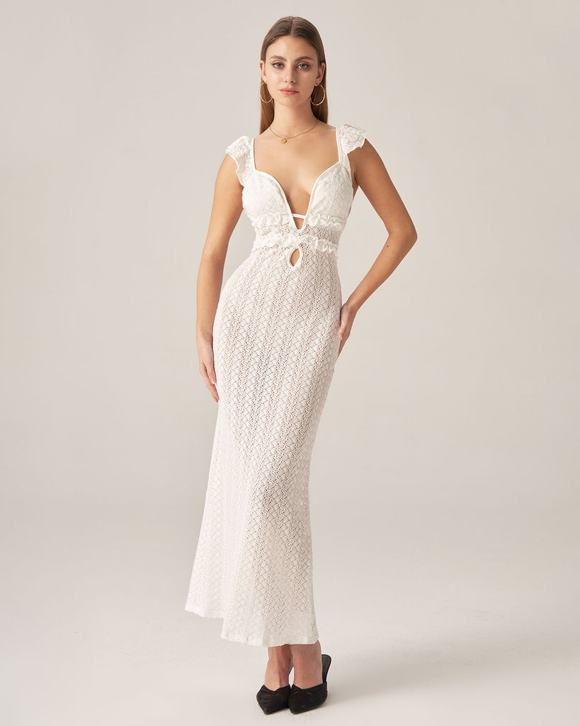 White Textured Backless Maxi Dress