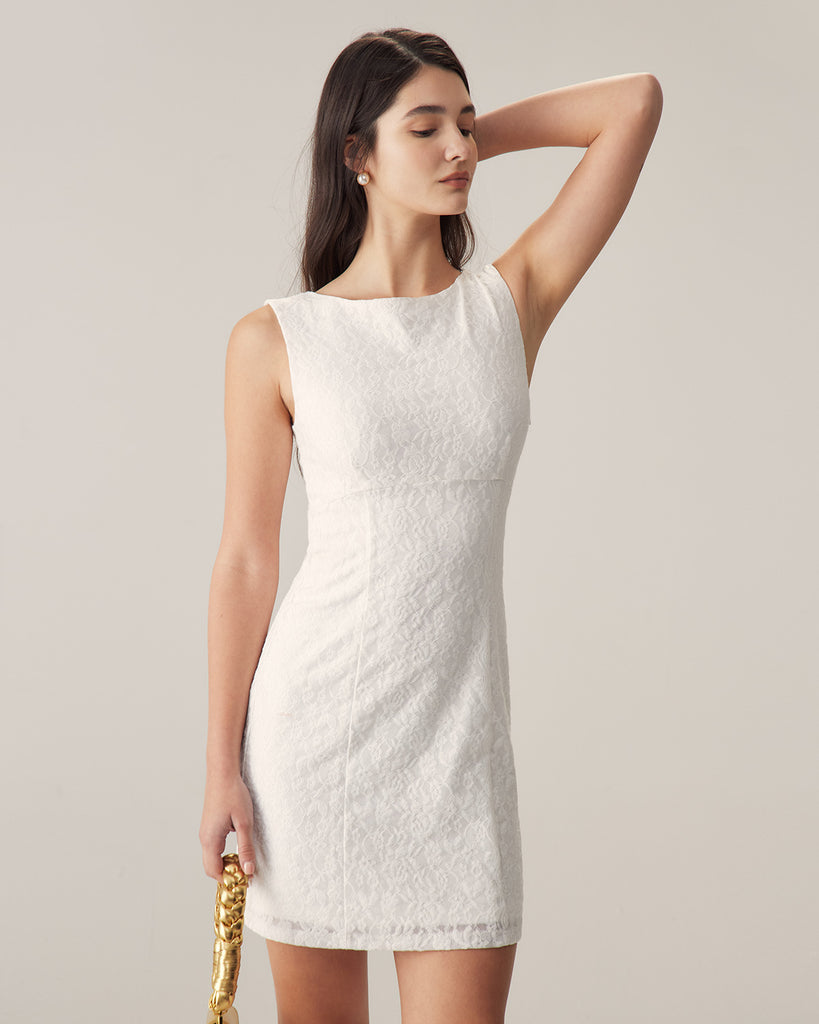 White Lace Backless Mini Dress