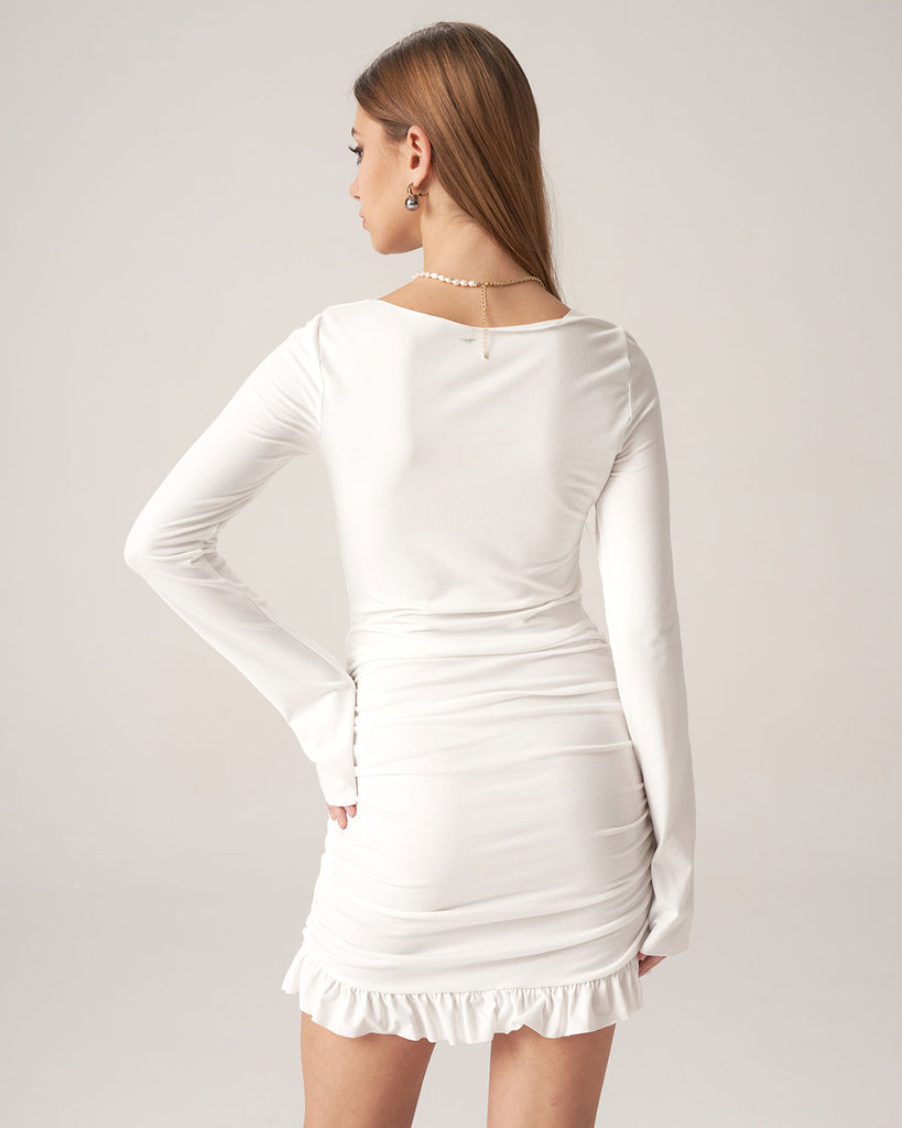 White Ruffle Bodycon Mini Dress