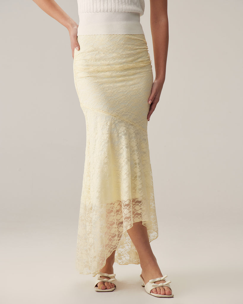 Beige Lace Straight Maxi Skirt