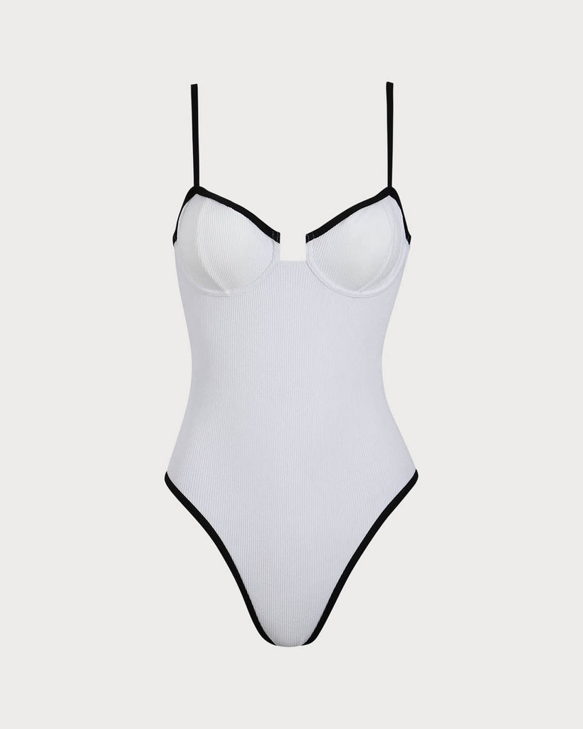 White Contrasting O-Ring One-Piece Swimsuit