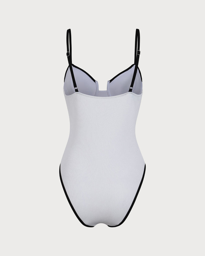 White Contrasting O-Ring One-Piece Swimsuit