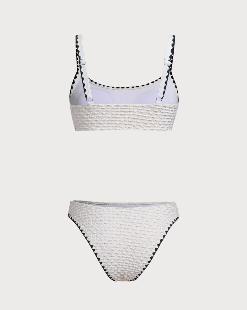 White Textured Bralette Bikini Set