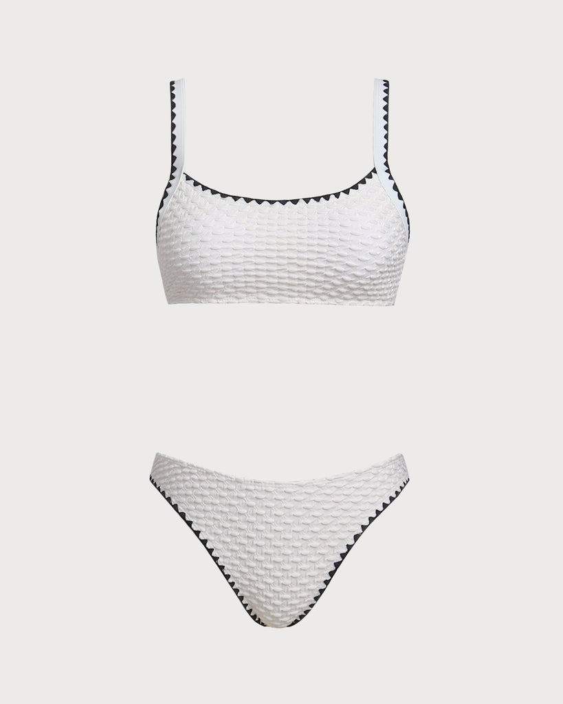 White Textured Bralette Bikini Set