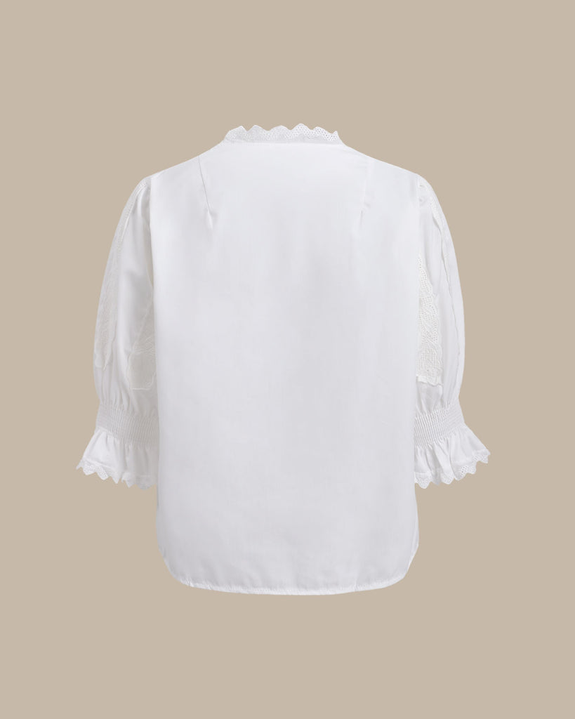 White Ruffle Poet Sleeve Shirt