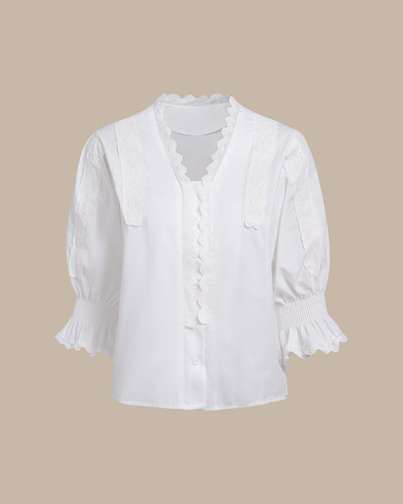 White Ruffle Poet Sleeve Shirt