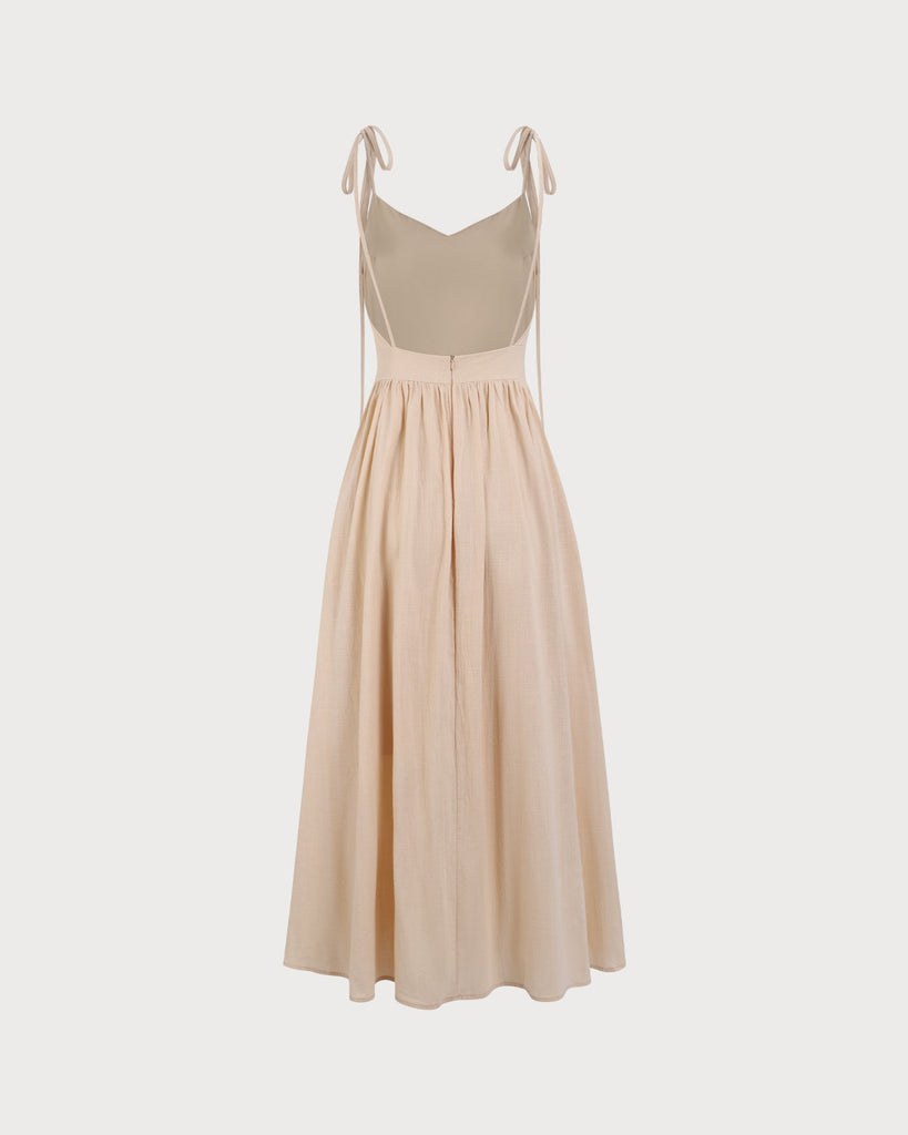 Women's Apricot Backless Cotton Slip Maxi Dress