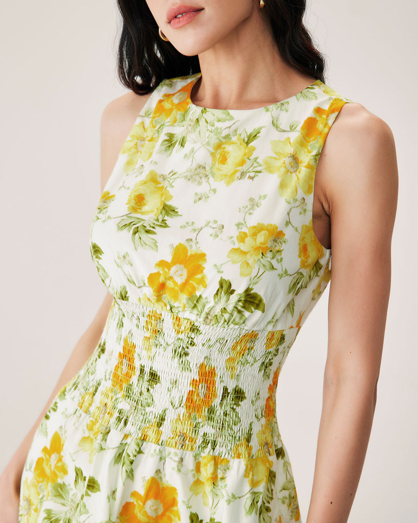 Green Floral Boat Neck Mini Dress