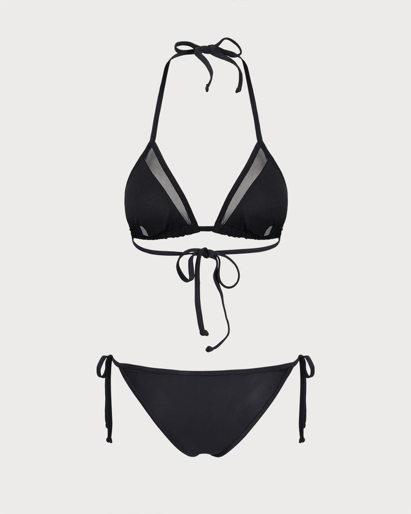 Black Halter Triangle Bikini Set