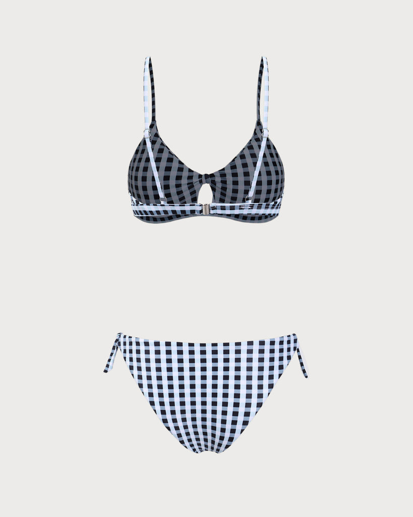 Black Plaid Bralette Bikini Set