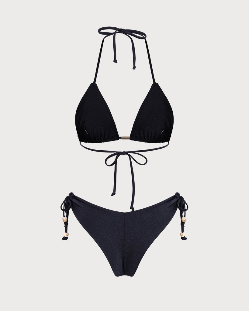 Black Halter Triangle Bikini Set