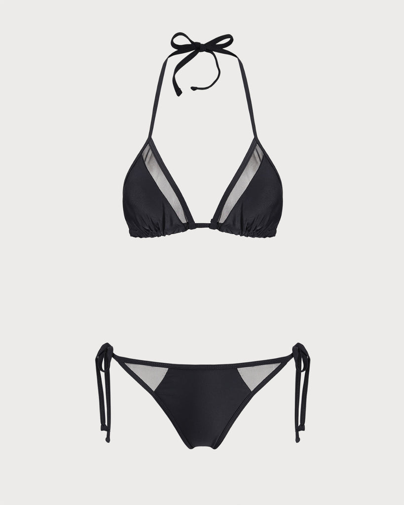 Black Halter Triangle Bikini Set