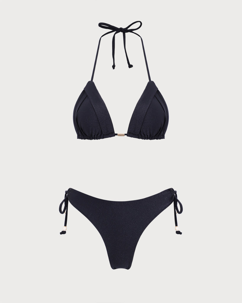 Black Halter Triangle Bikini Set