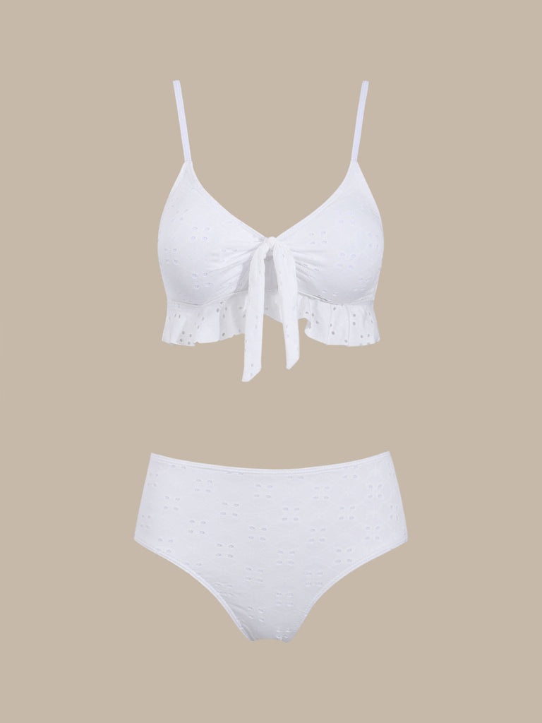 White Tie Strap Tankinis Bikini Set