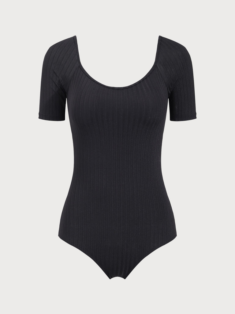 Black U Neck One-Piece Swimsuit