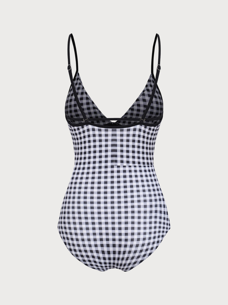 Black Plaid One-Piece Swimsuit