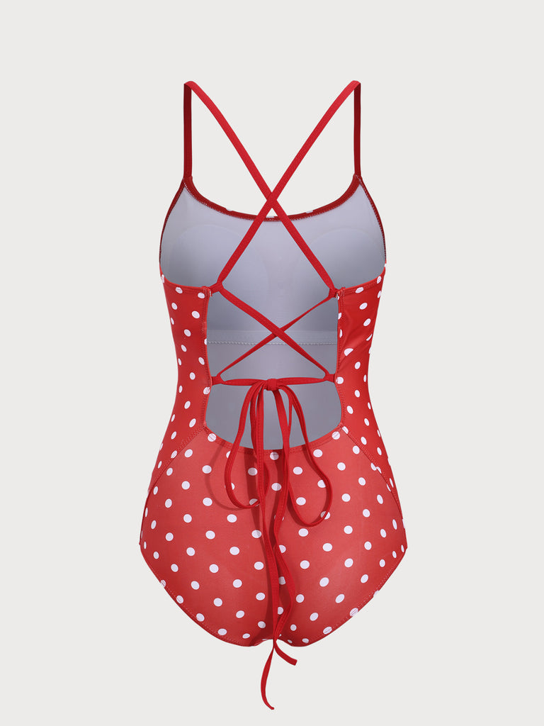 Red Polka Dot Backless One-Piece Swimsuit