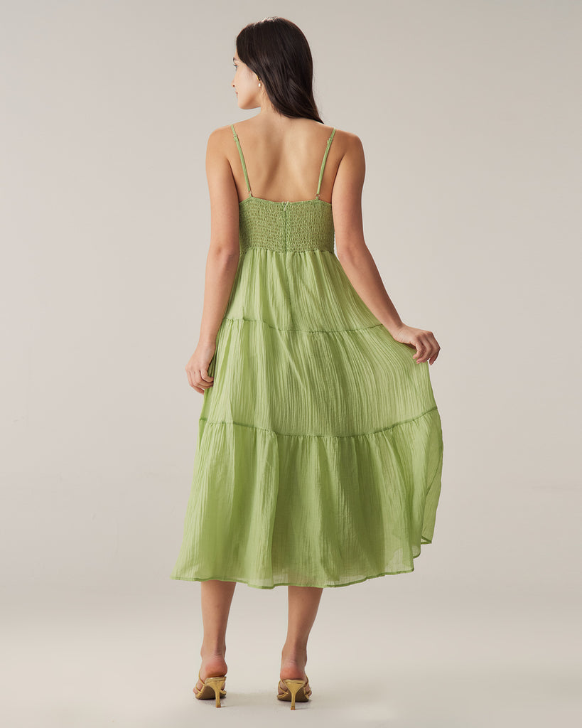 Green Tie Front Slip Midi Dress