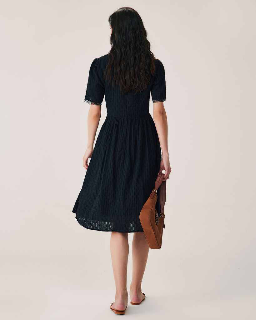 Black Lace Button Midi Dress