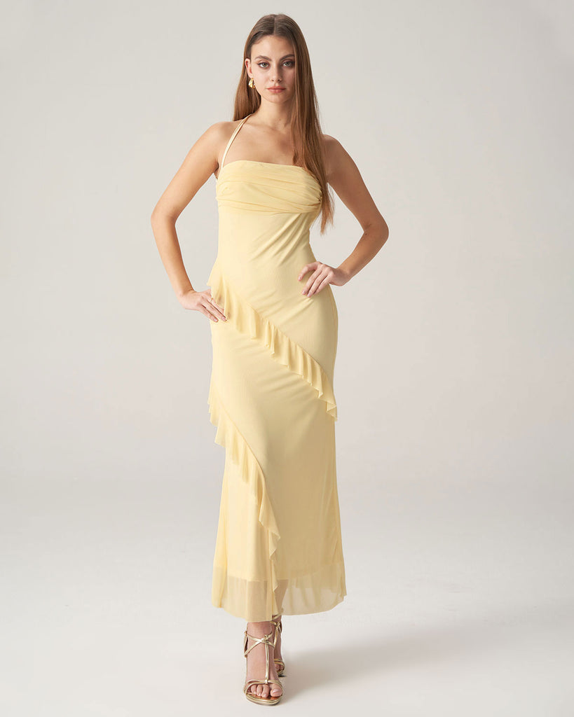 Yellow Backless Slip Maxi Dress