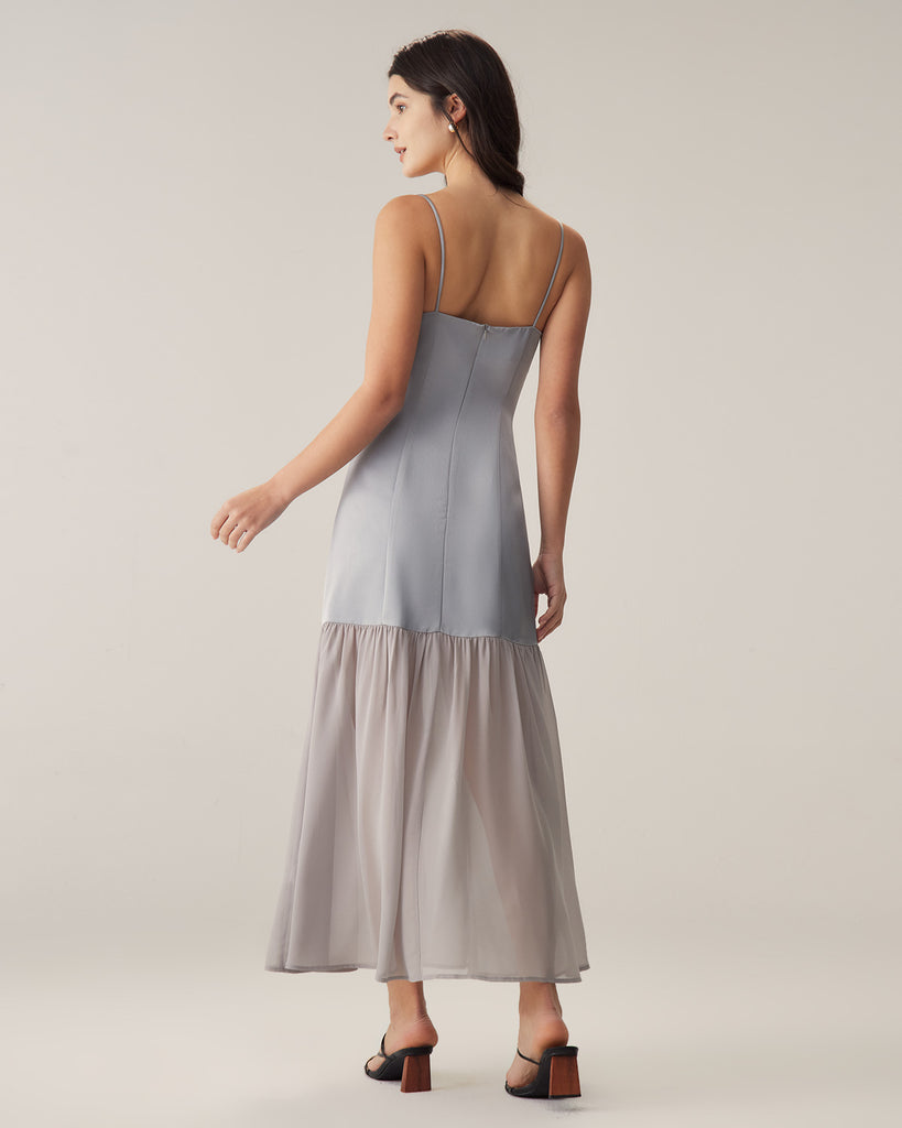 Grey Contrasting Slip Mermaid Maxi Dress