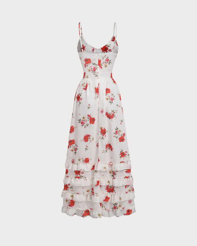 White Floral Ruffle Slip Maxi Dress