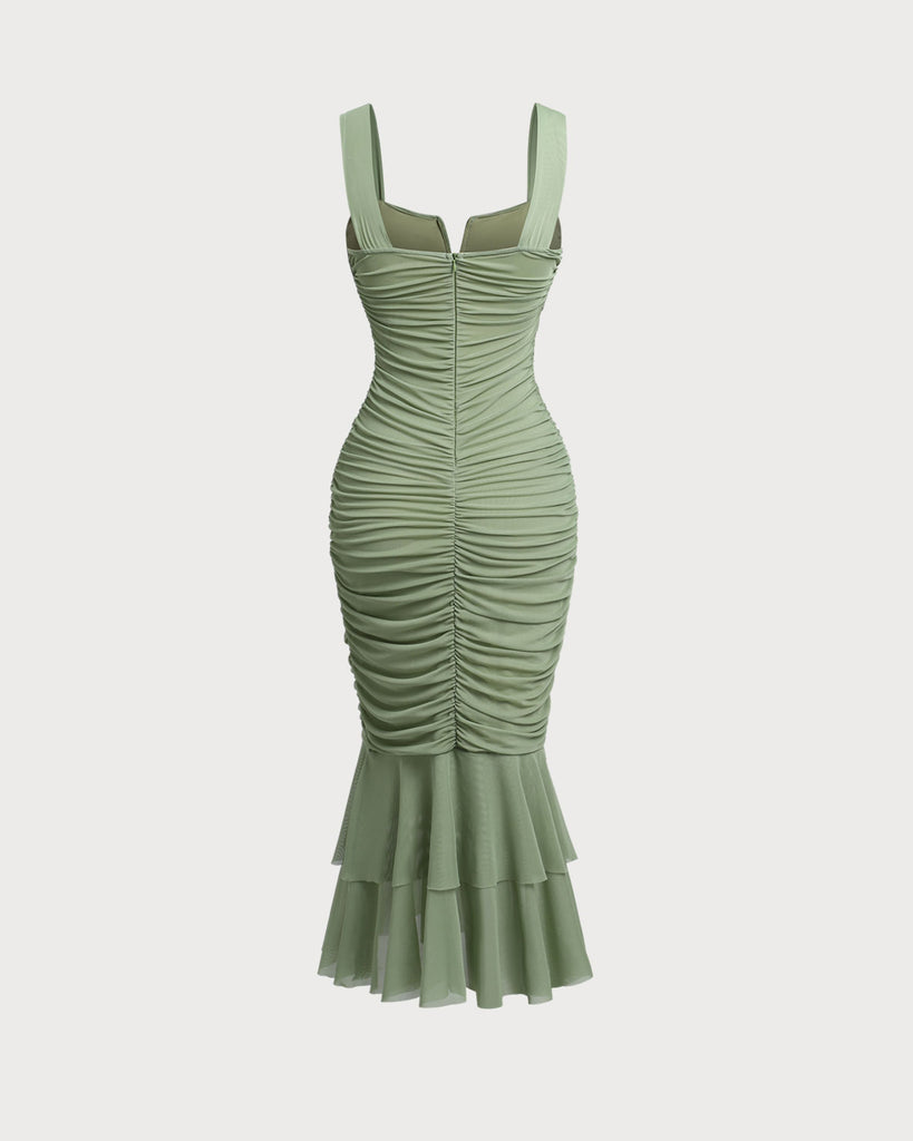 Green Square Neck Slip Maxi Dress