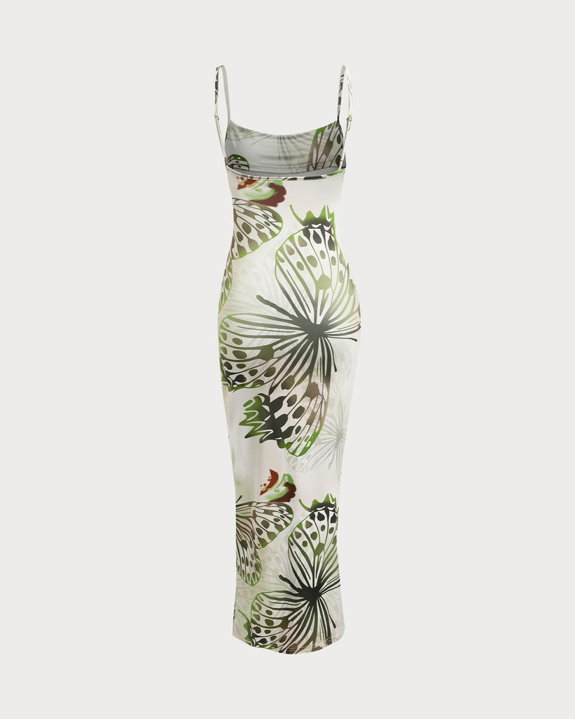 Green Floral Bodycon Slip Maxi Dress