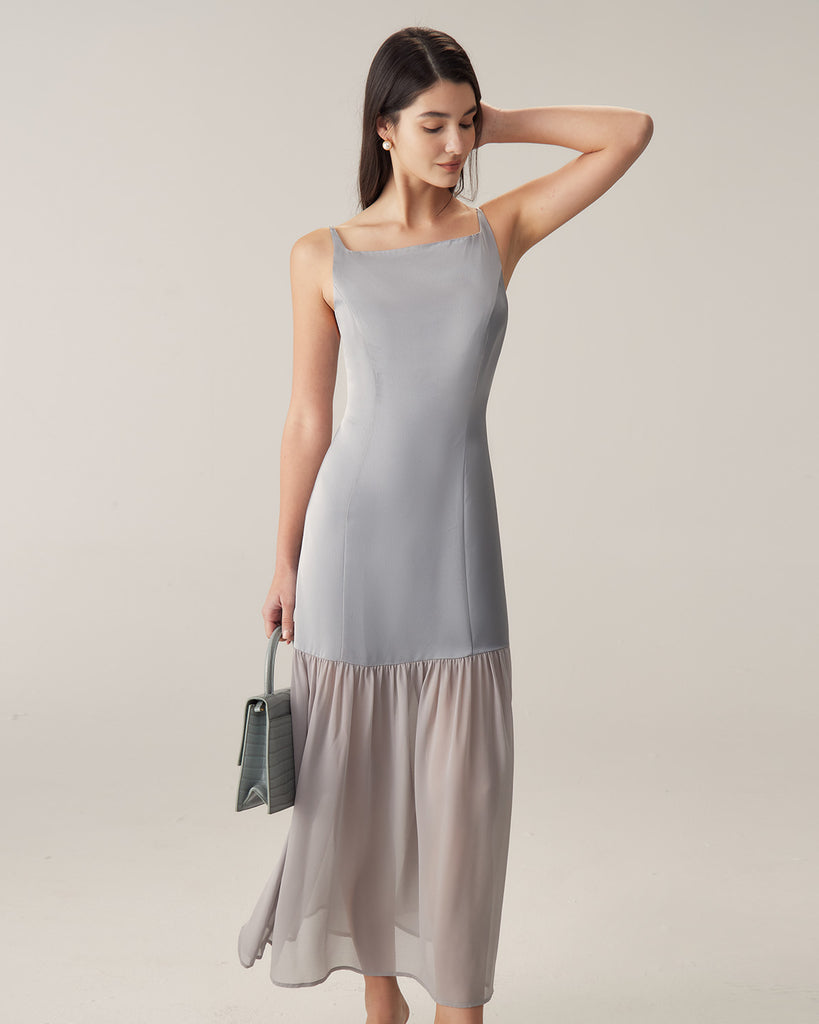 Grey Contrasting Slip Mermaid Maxi Dress