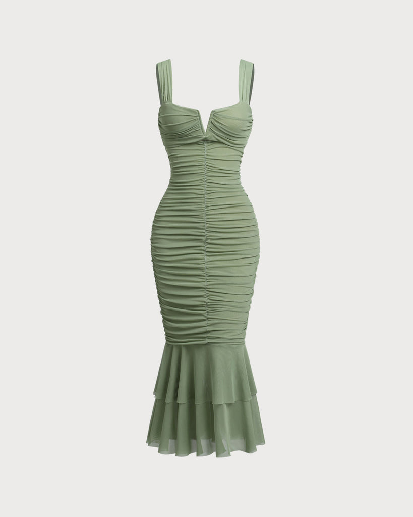 Green Square Neck Slip Maxi Dress