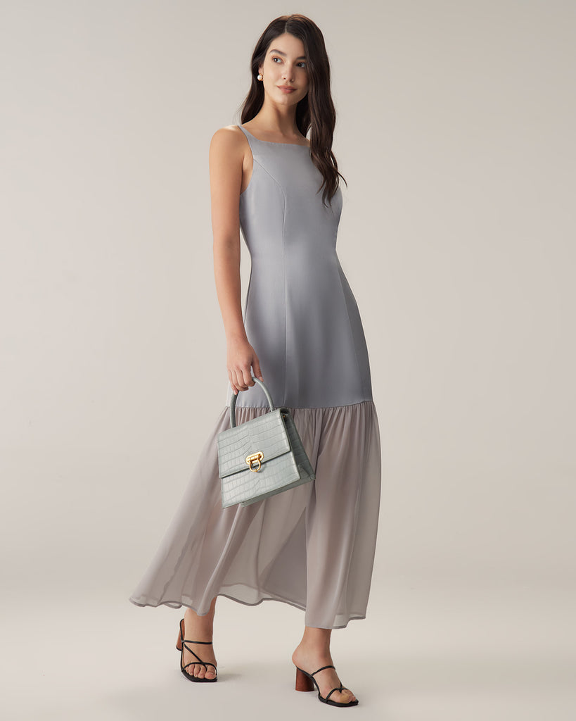 Grey Contrasting Slip Mermaid Maxi Dress