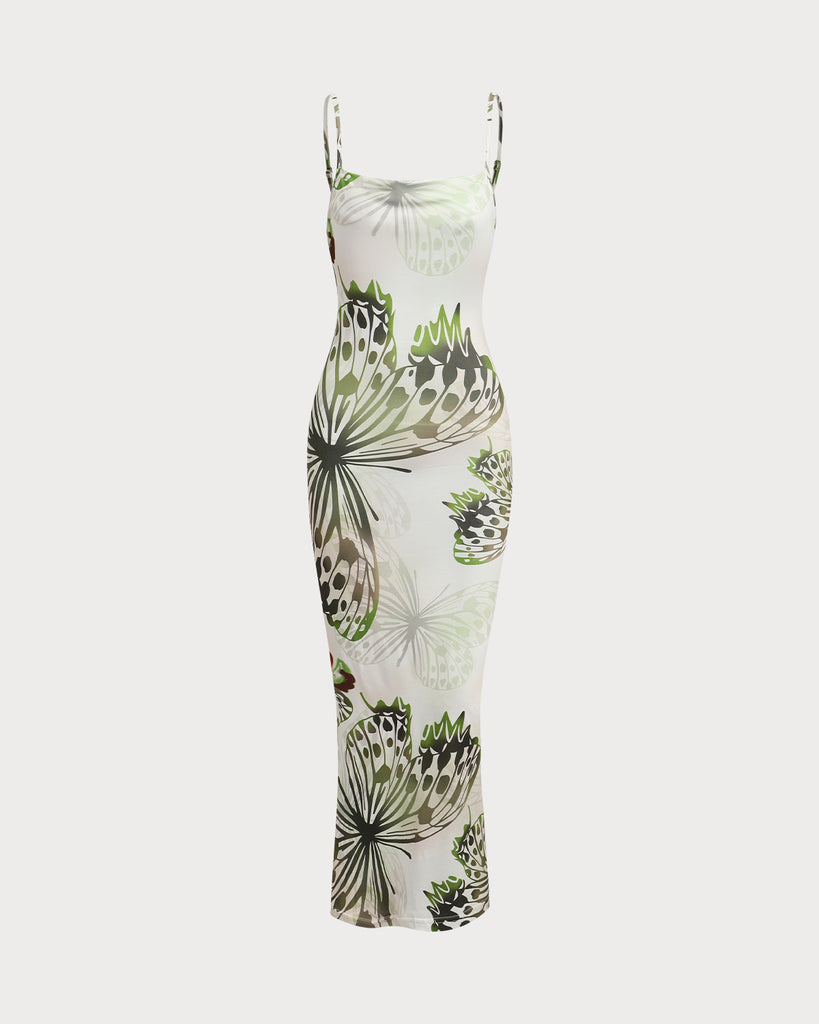 Green Floral Bodycon Slip Maxi Dress