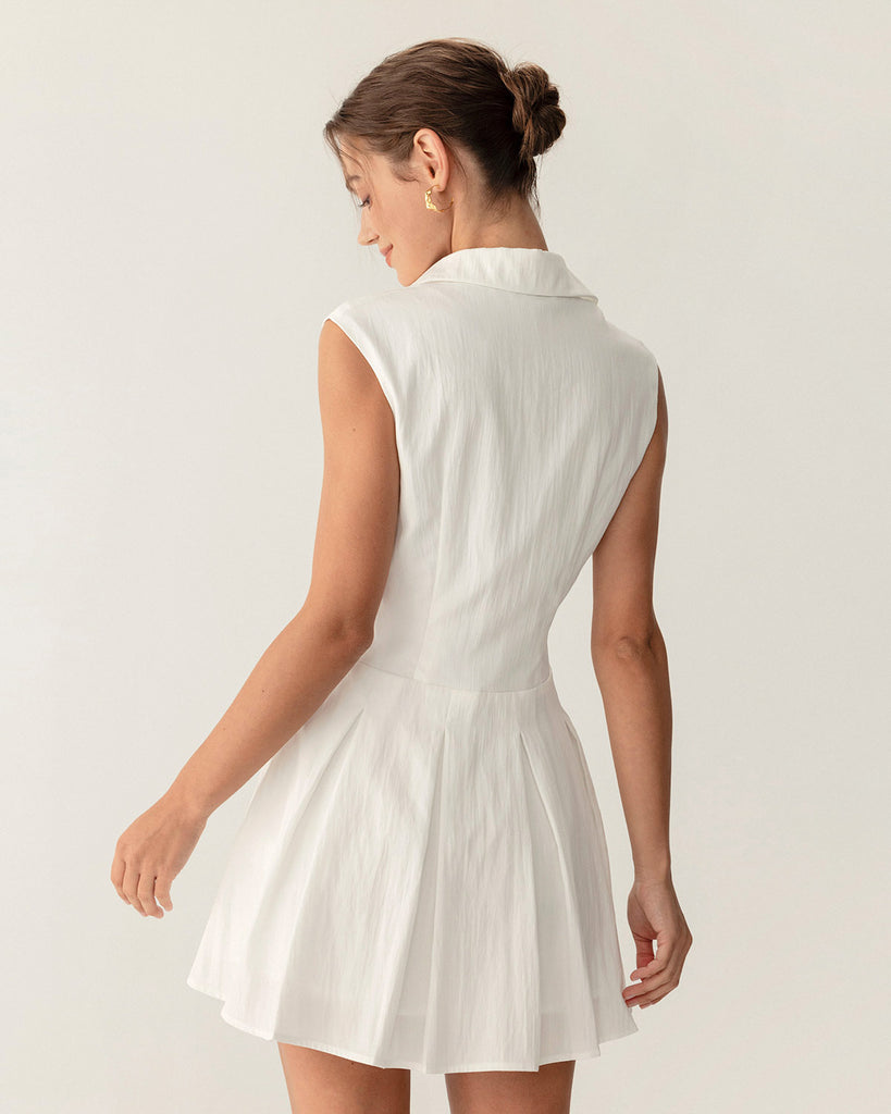 White Button A-Line Sleeveless Mini Dress  - RIHOAS