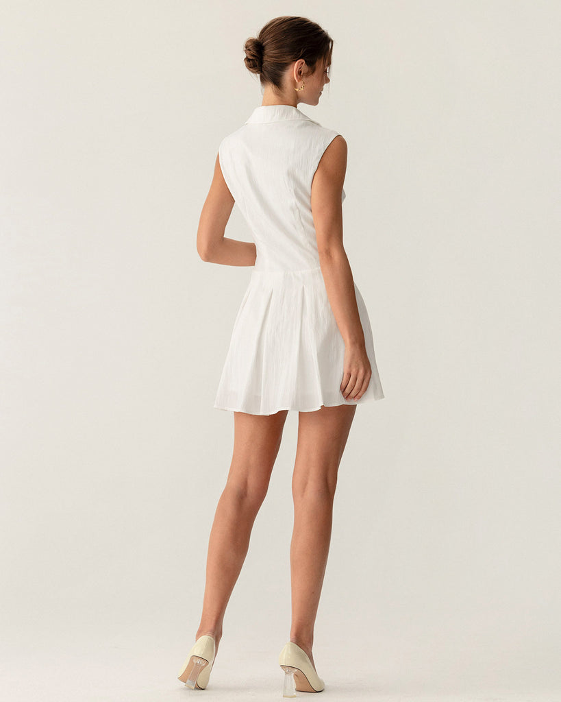 White Button A-Line Sleeveless Mini Dress  - RIHOAS