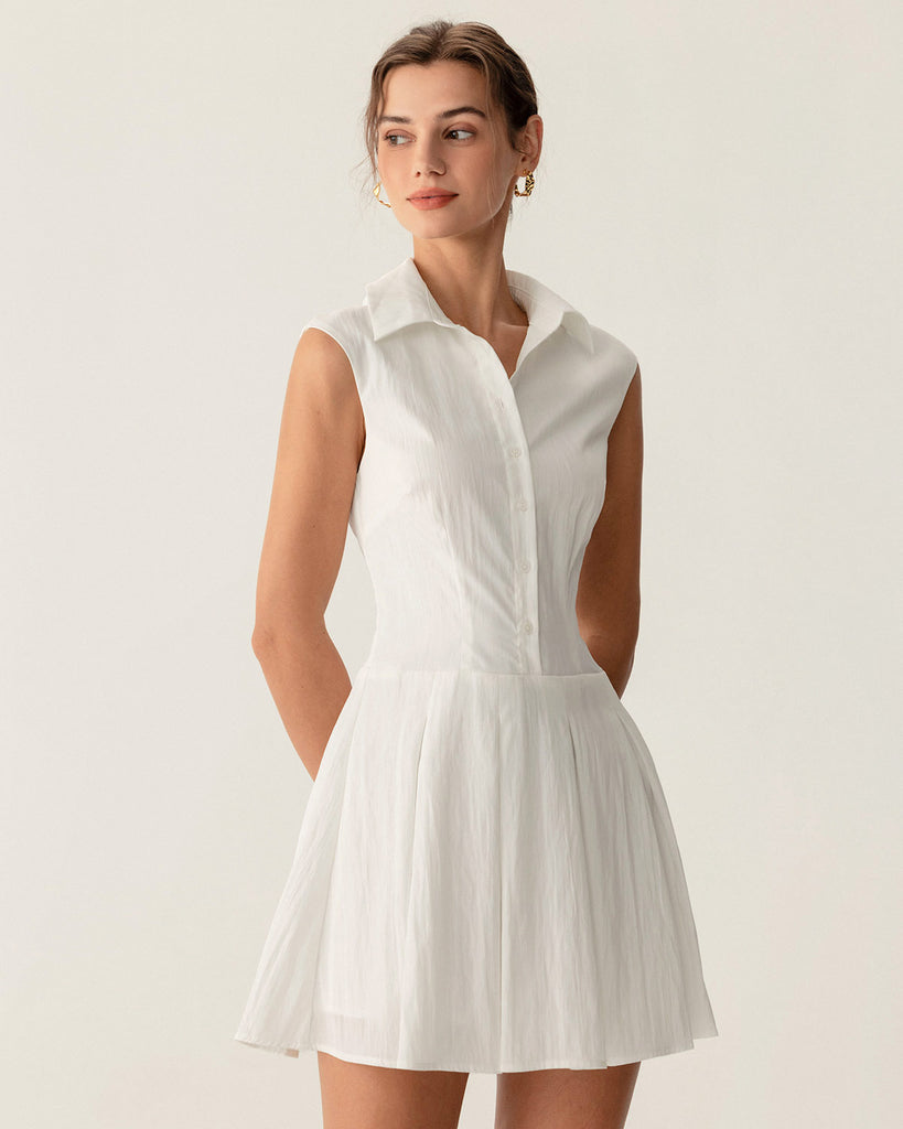 White Button A-Line Sleeveless Mini Dress  - RIHOAS