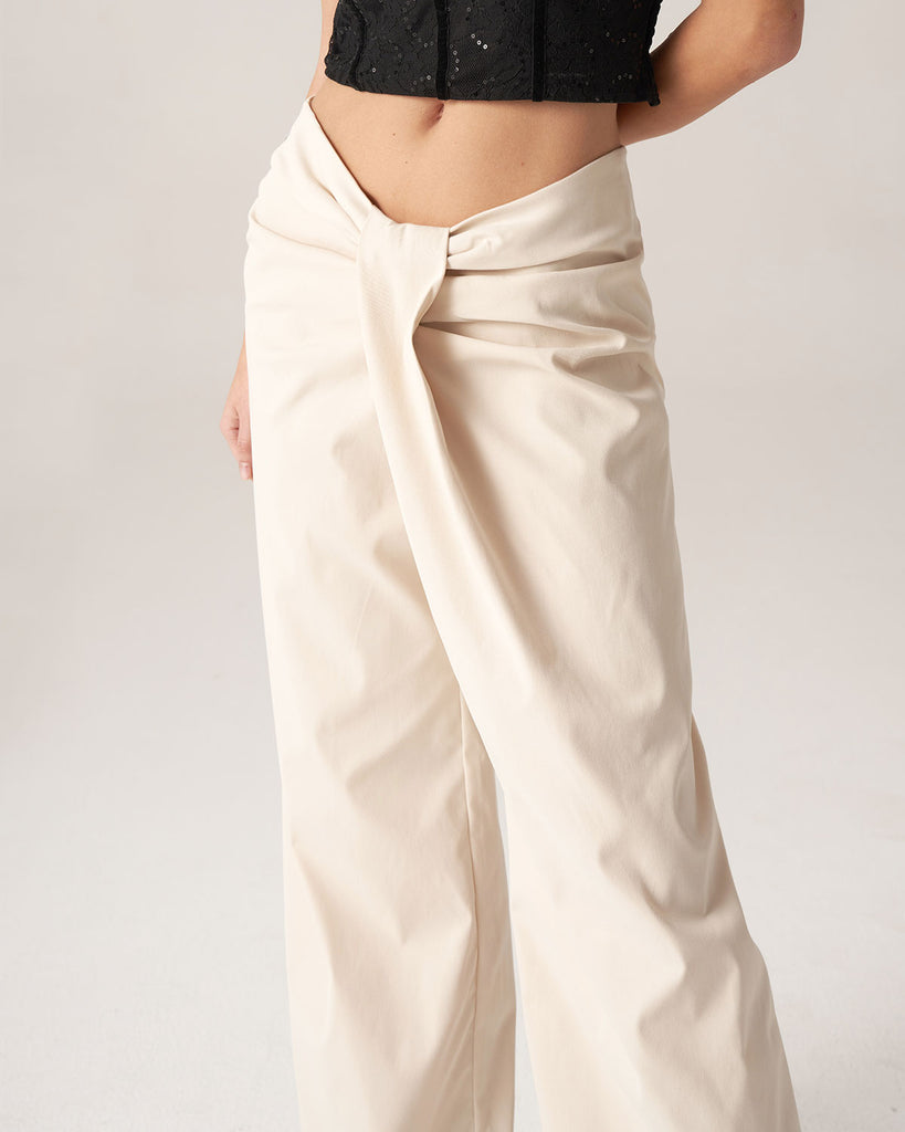 White Pleated Wide-Leg Pants