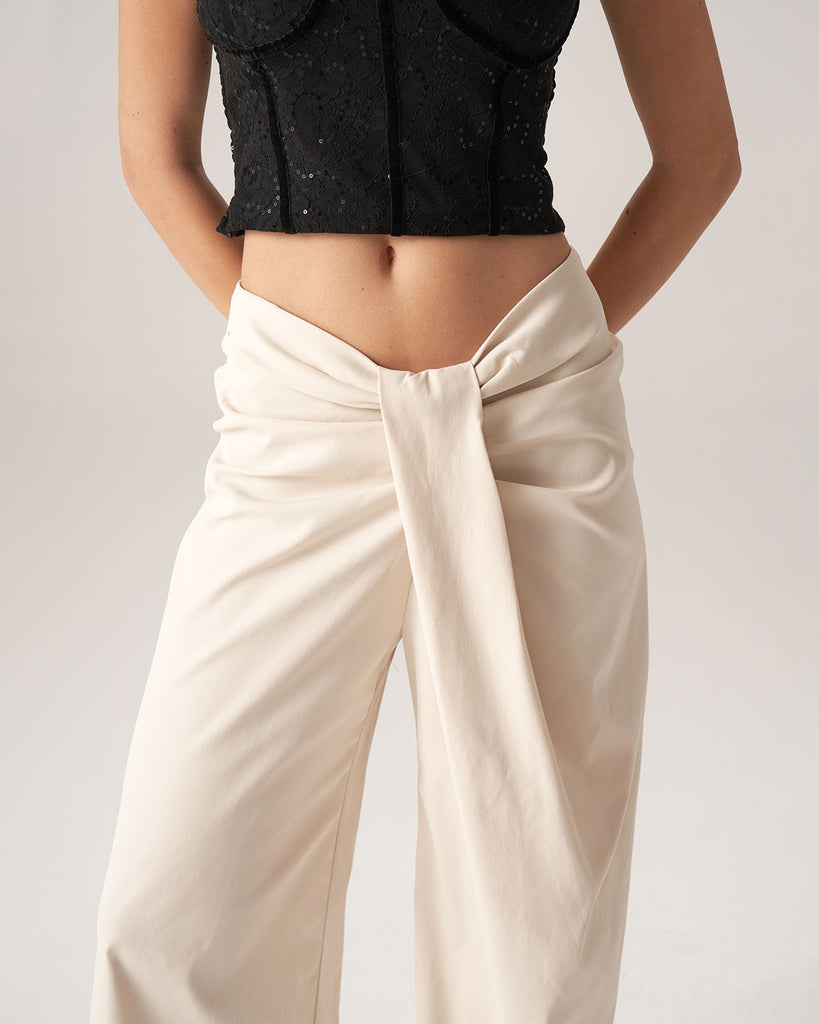 White Pleated Wide-Leg Pants