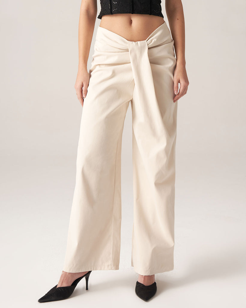 White Pleated Wide-Leg Pants