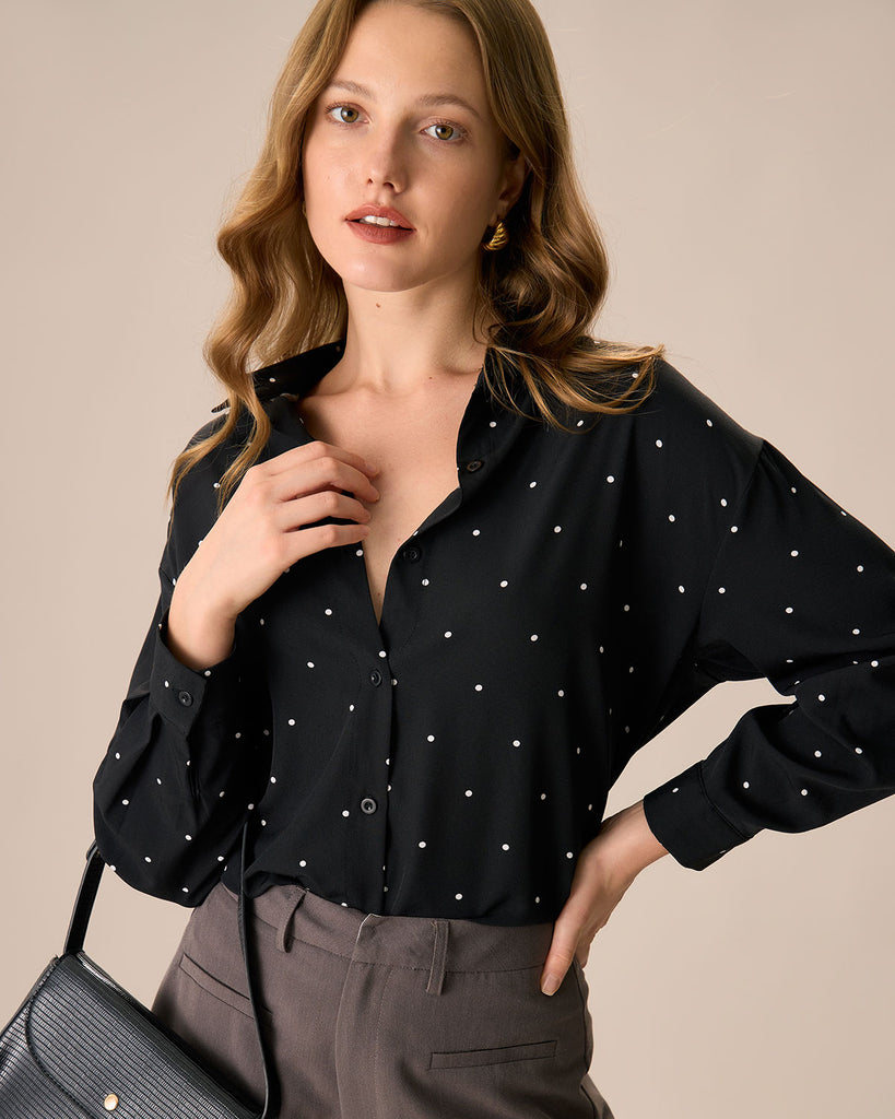 Women's Woven Polyester Shirt Black Tops - RIHOAS