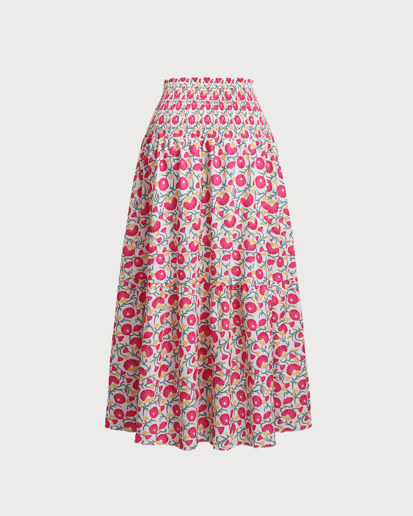 Pink Floral Flared Maxi Skirt