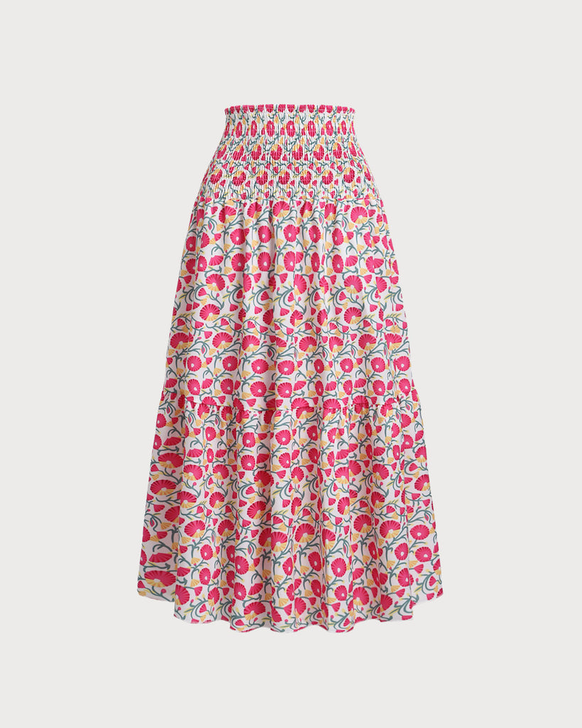 Pink Floral Flared Maxi Skirt