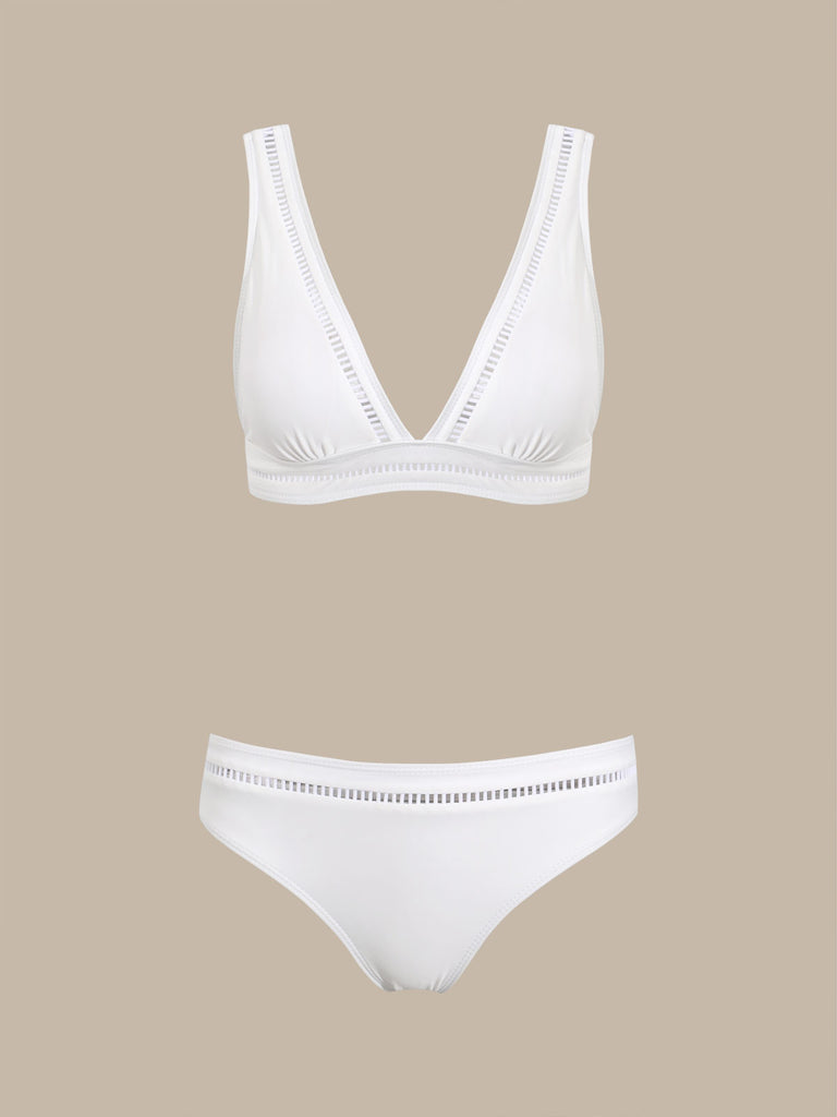 White V-Neck Bikini Set