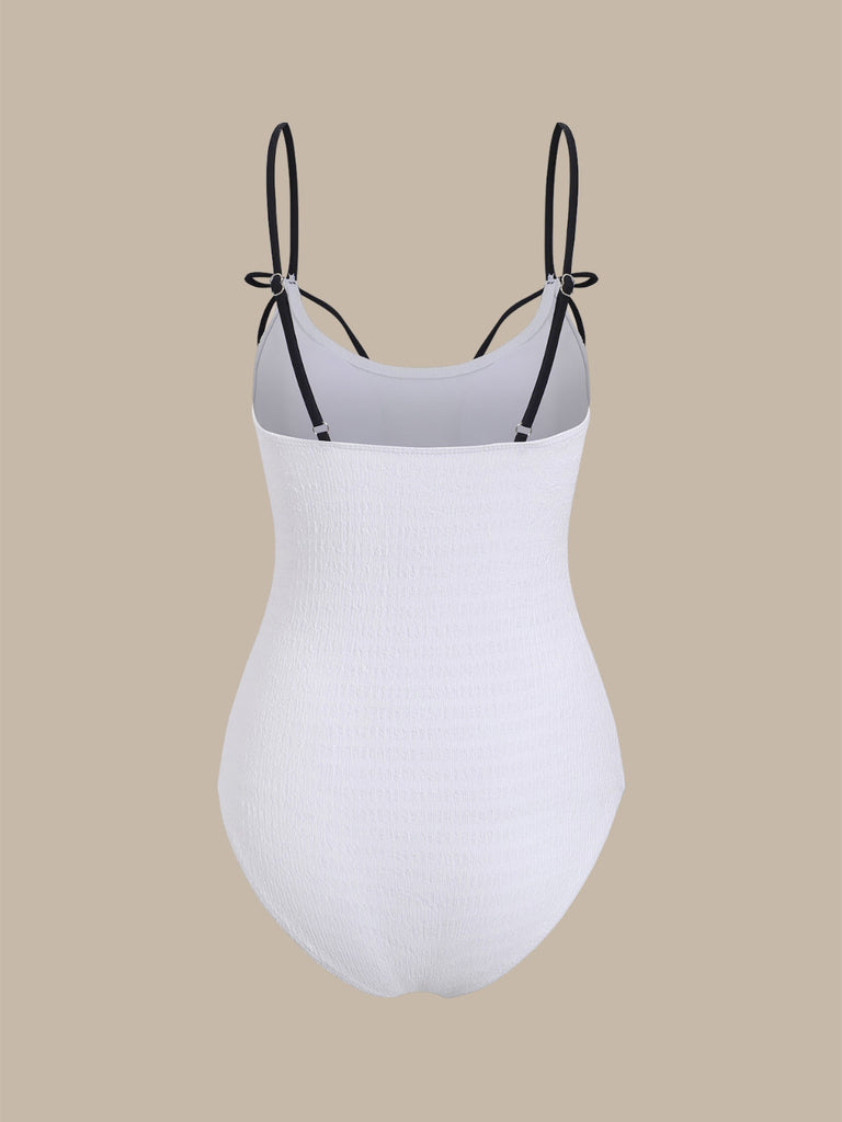 White Contrast Bowknot One-Piece Swimsuit