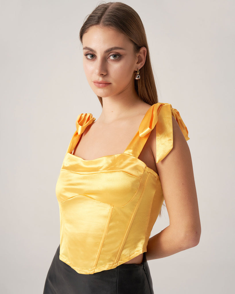 Yellow Satin Tie Strap Cami Top