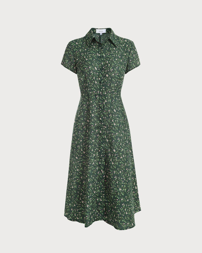 Rihoas Women's Ditsy Floral Ruffle Puff Short Sleeve Square Neckline Mini Dress, Green / L
